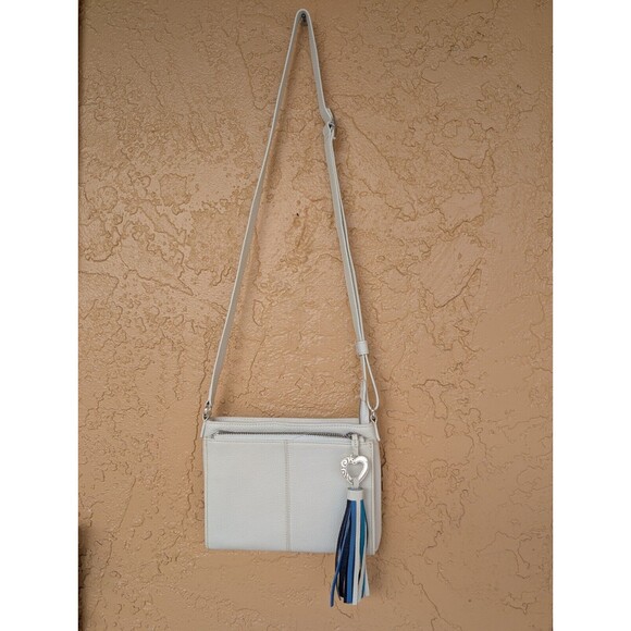 NWT BRIGHTON White Barbados City Organizer Crossbody Tasseled White-Blue #T435A2 - Picture 3 of 16
